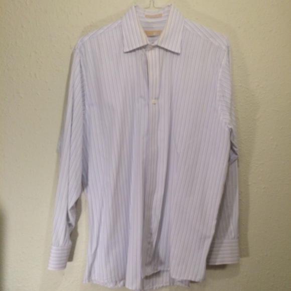 Michael Kors blue pin striped shirt, sz L (062) - Picture 1 of 6